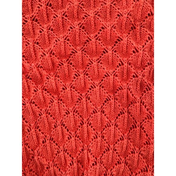 Anthropologie Flounce Hem Pointelle Sweater Orange Coral Knit Lace Sweater M - Picture 7 of 11